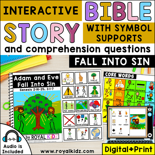 Adam and Eve Fall Into Sin Adapted Book WITH Symbol Supports + Bible Boom Cards™