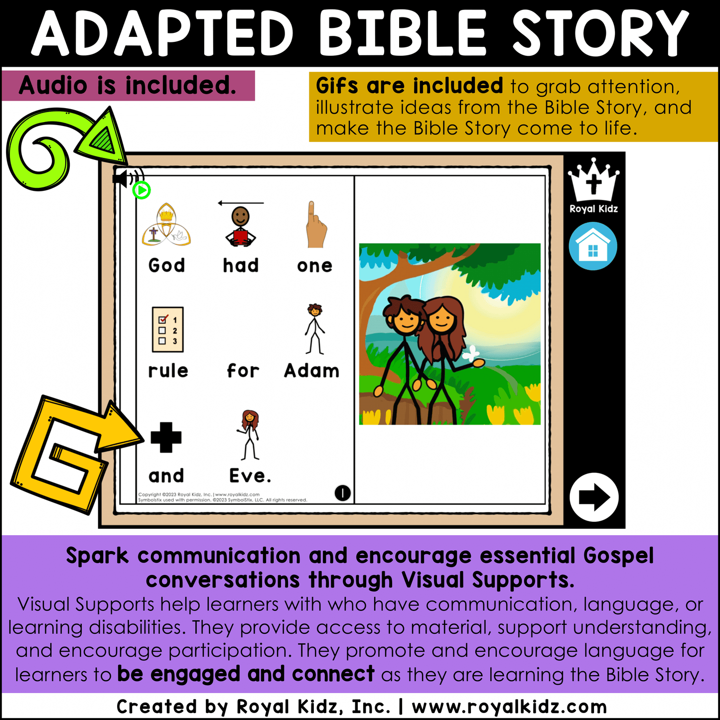 Adam and Eve Fall Into Sin Adapted Book WITH Symbol Supports + Bible Boom Cards™