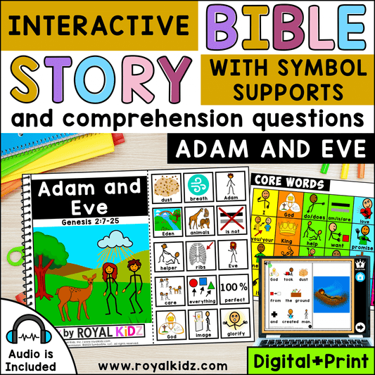 Adam and Eve Adapted Book WITH Symbol Supports + Bible Boom Cards™
