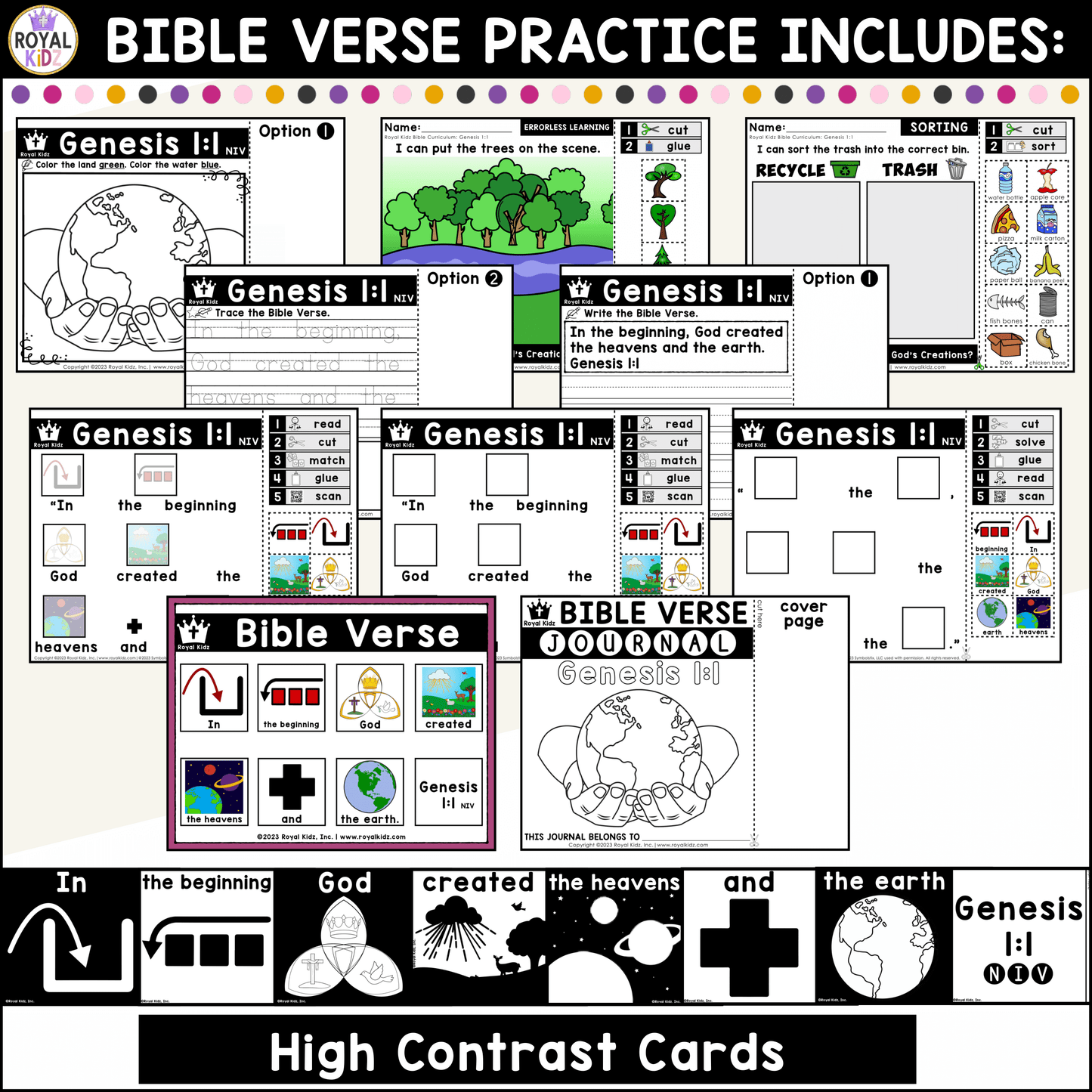 Genesis 1:1 Bible Verse WITH Visual Supports Activities - High Contrast Cards