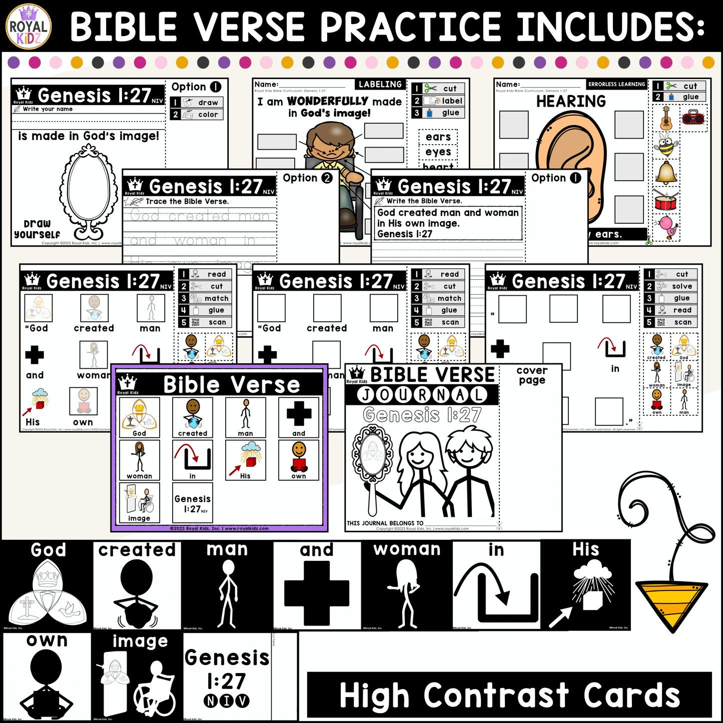 Genesis 1:27 Bible Verse WITH Visual Supports Activities - High Contrast Cards