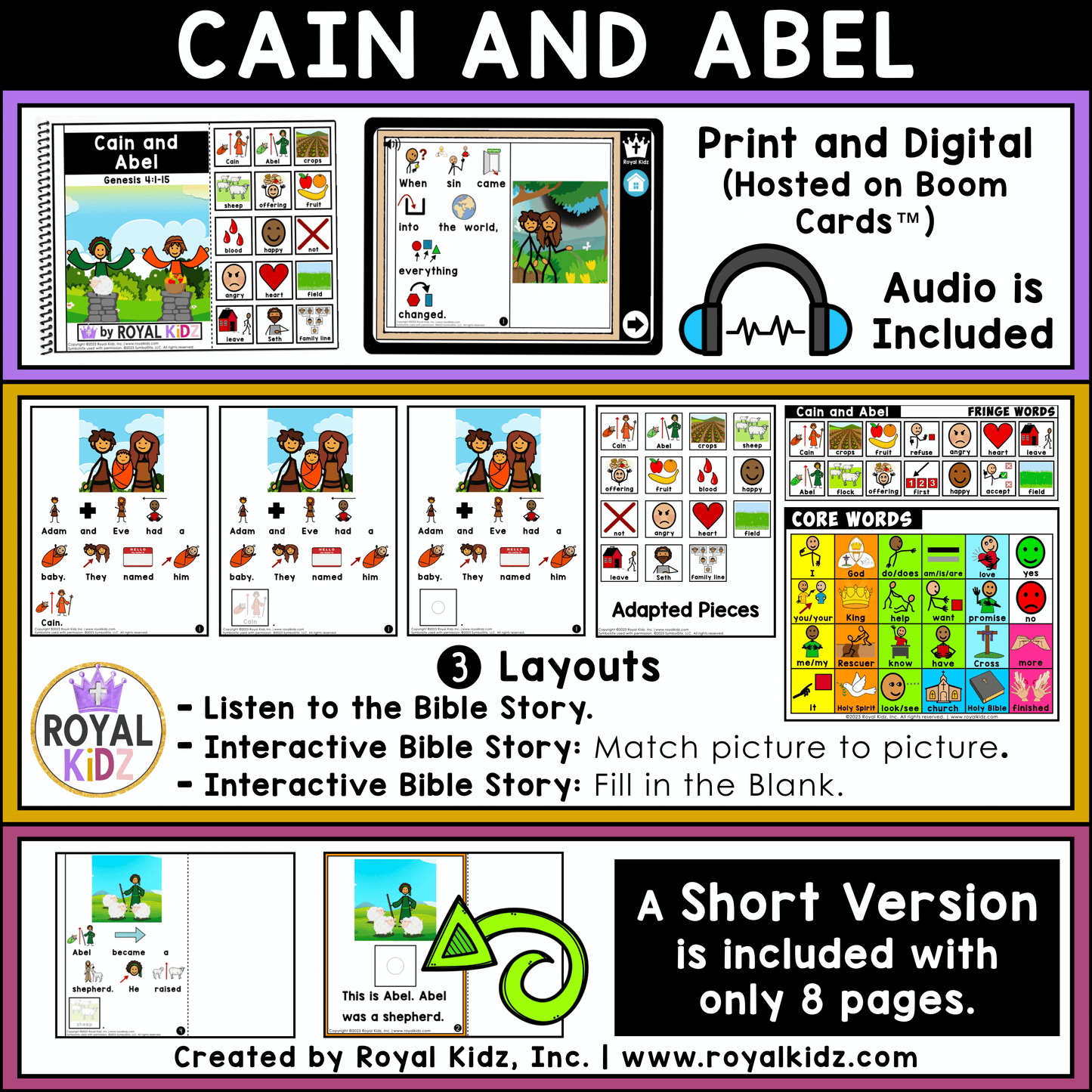Bible Story Adapted Books WITH Symbol Supports + Bible Boom Cards™ BUNDLE (Set 1)