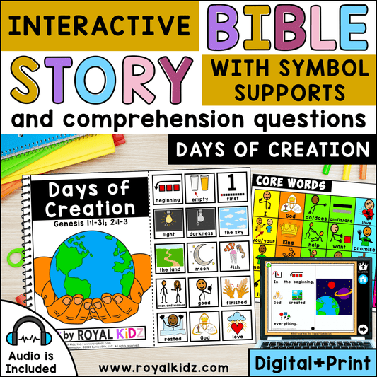 Days of Creation Adapted Book WITH Symbol Supports + Bible Boom Cards™