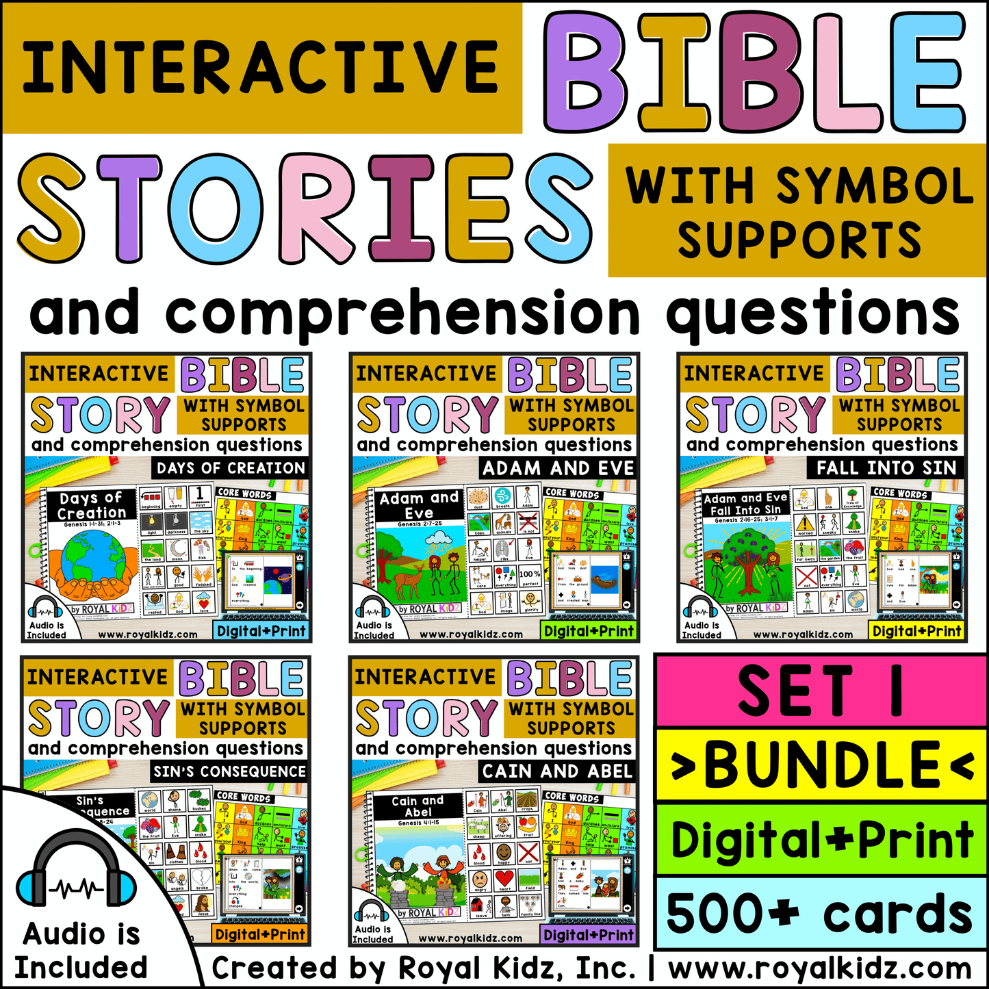 Bible Story Adapted Books WITH Symbol Supports + Bible Boom Cards™ BUNDLE (Set 1)