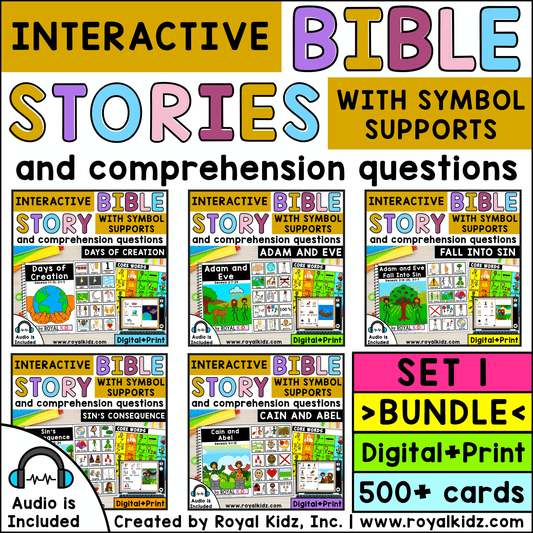 Bible Story Adapted Books WITH Symbol Supports + Bible Boom Cards™ BUNDLE (Set 1)