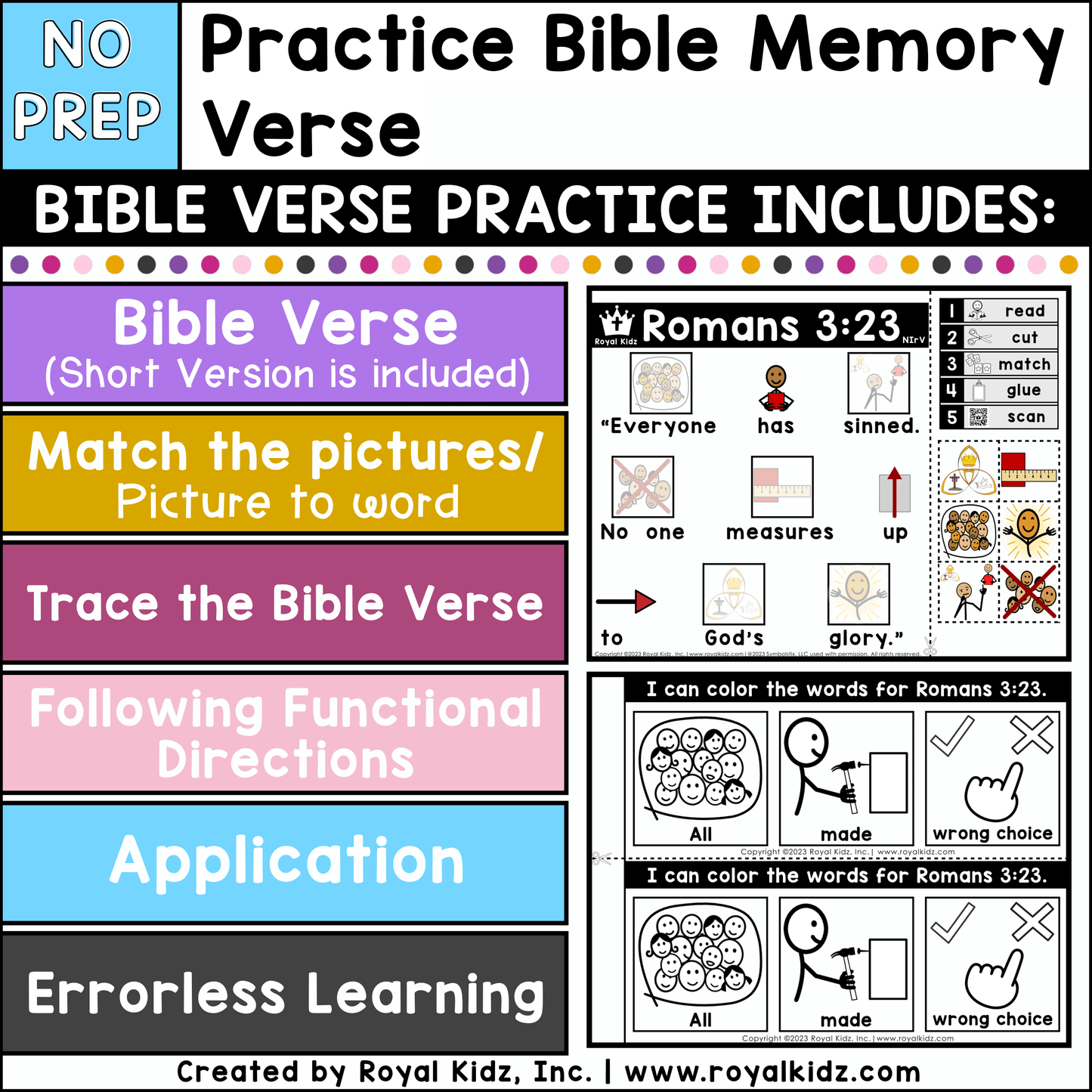 Romans 3:23 Bible Verse WITH Visual Supports Activities - High Contrast Cards