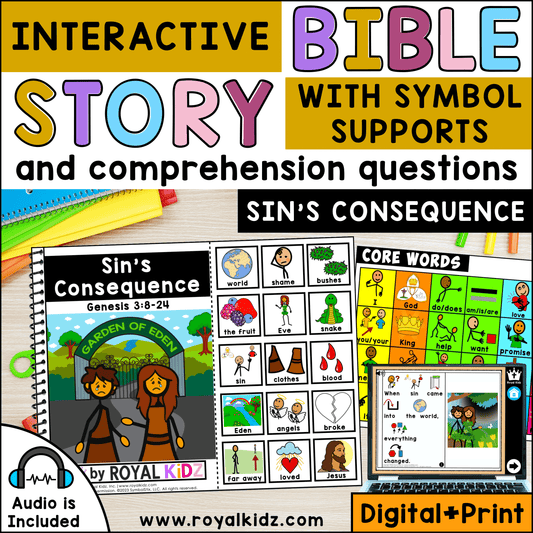 Sin's Consequence Adapted Book WITH Symbol Supports + Bible Boom Cards™