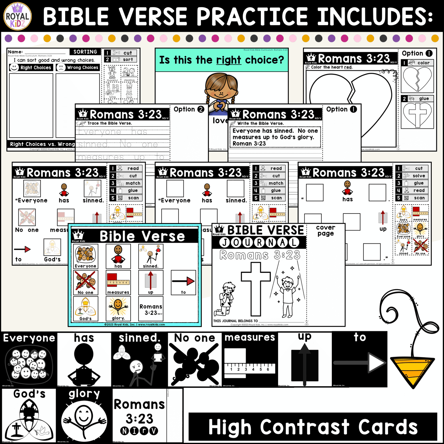 Romans 3:23 Bible Verse WITH Visual Supports Activities - High Contrast Cards