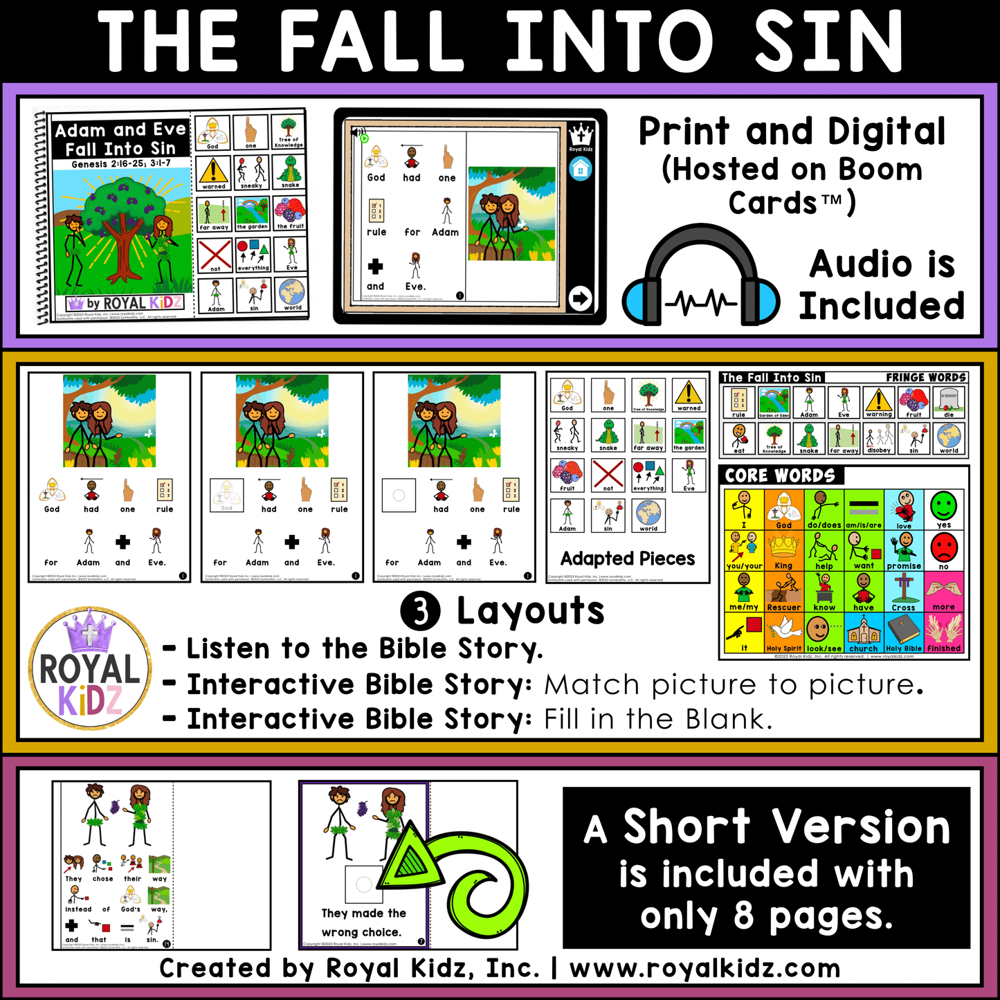 The Fall Into Sin Adapted Book WITH Symbol Supports + Bible Boom Cards™