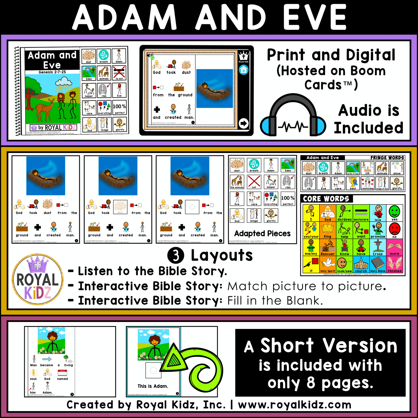 Adam and Eve Bible Lesson WITH Symbol Supports + Bible Boom Cards™ UNIT 1