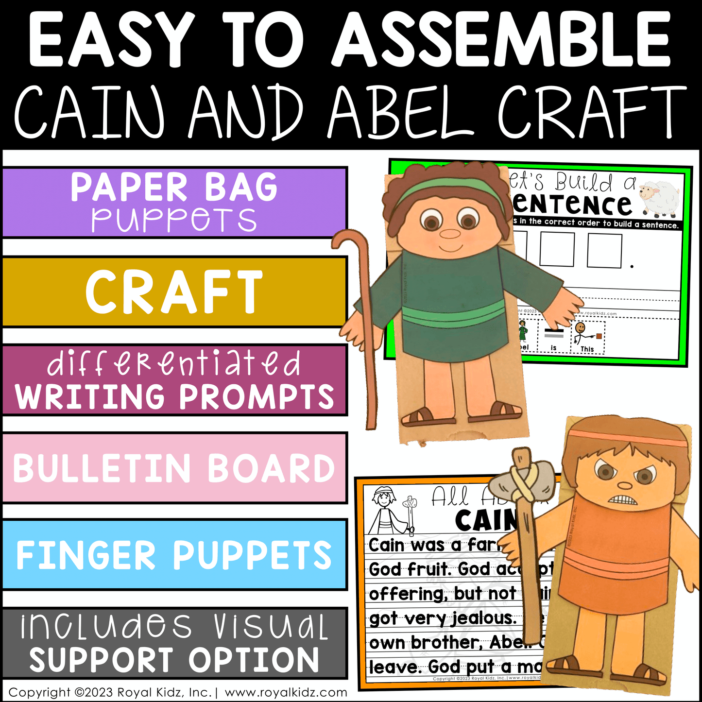 Cain and Abel Craftivity - Paper Bag Puppets - Bulletin Board Idea