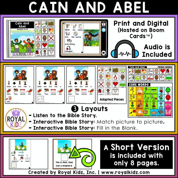 Cain and Abel Adapted Book WITH Symbol Supports + Bible Boom Cards ...
