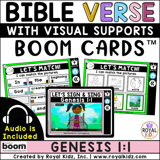Genesis 1:1 Bible Verse Boom Cards WITH Visual Supports