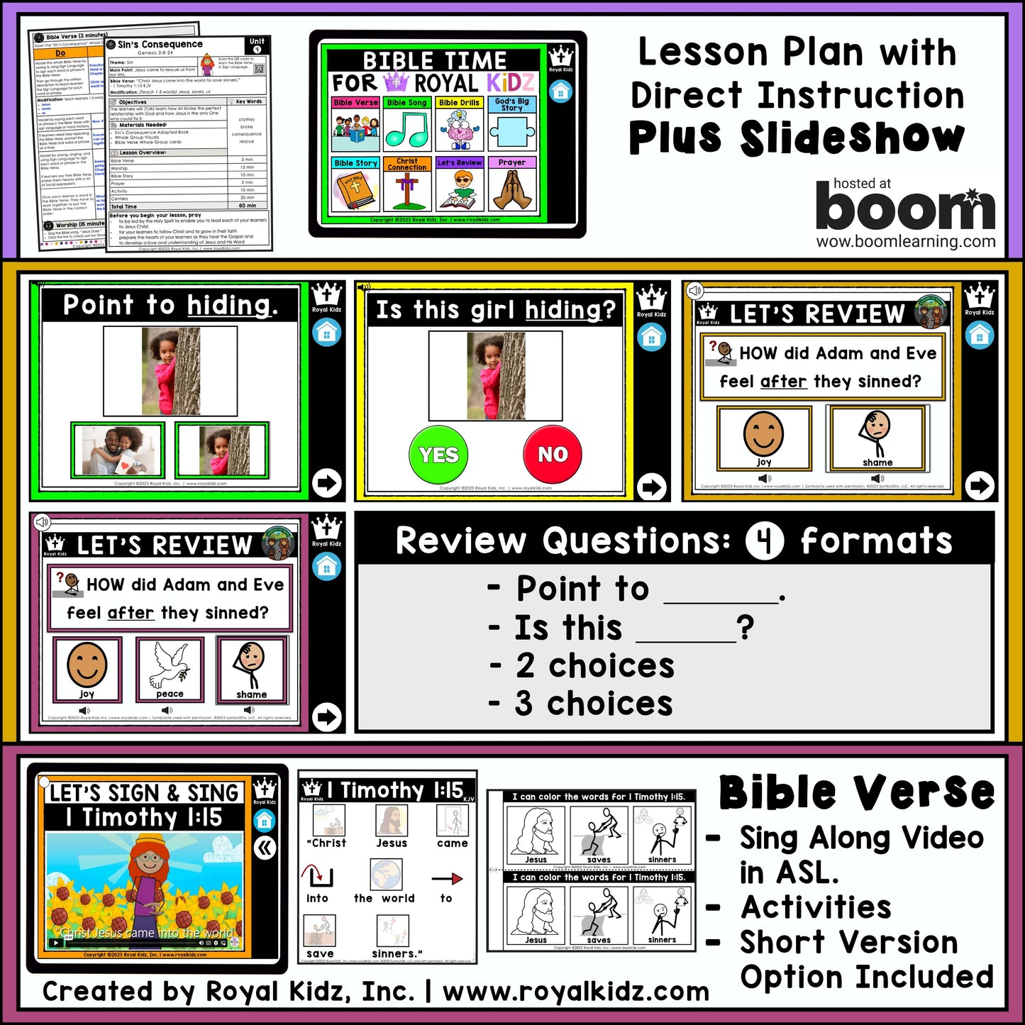 Bible Lessons for Royal Kidz WITH Symbol Supports + Bible Boom Cards™ SET 1 BUNDLE