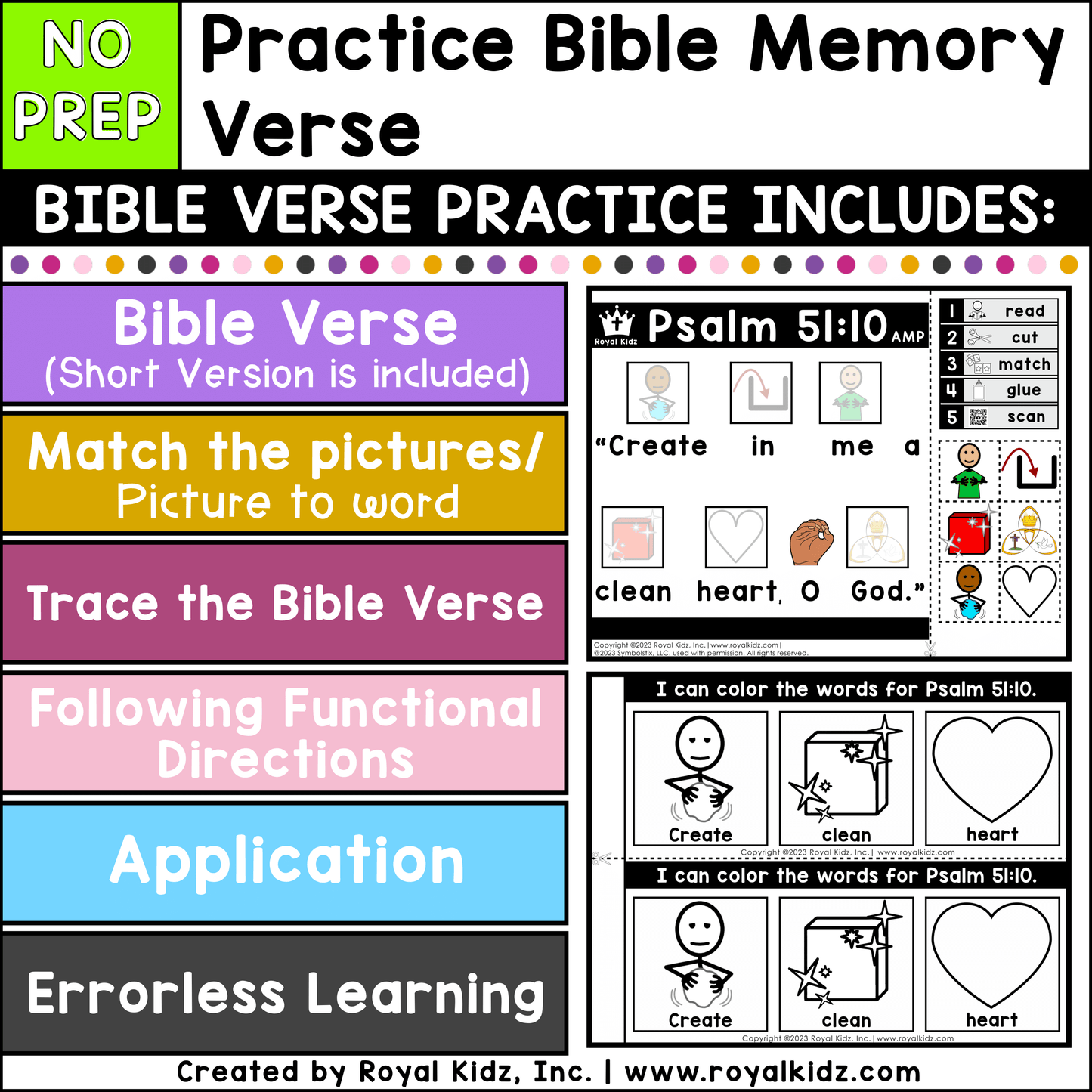 Psalm 51:10 Bible Verse WITH Visual Supports Activities - High Contrast Cards